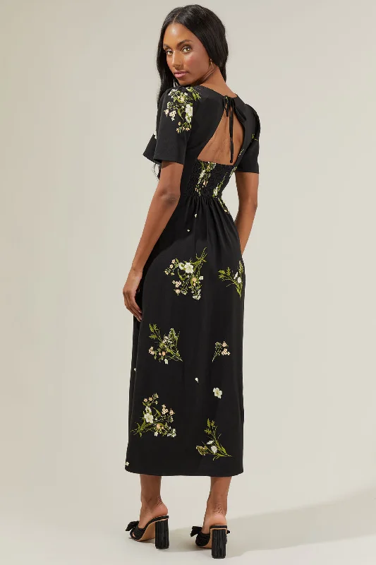 Jenna Floral Midi Dress Cozy Spaghetti Strap Midi Dress