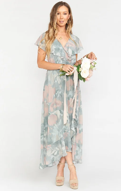 Jess Ruffle Midi Dress ~ Sage I Do Floral Stylish Cold Shoulder Midi Dress