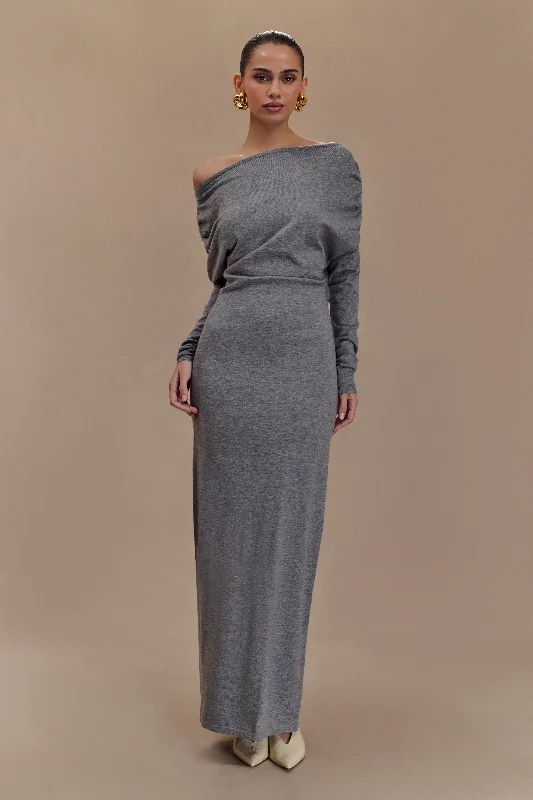 Jessie Cowl Neck Knit Midi Dress - Charcoal Marle Fashionable Pencil Midi Dress