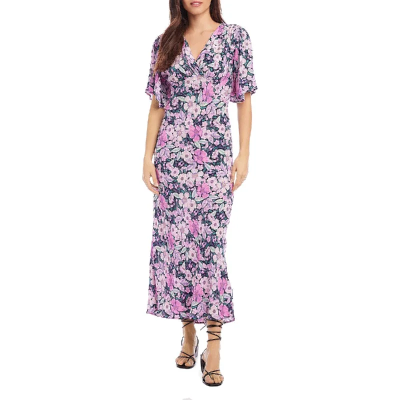 Karen Kane Womens Full Length V-Neck Maxi Dress Comfortable T-Shirt Maxi Dress