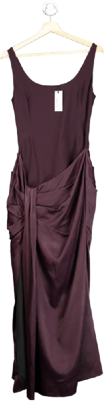 Karen Millen Aubergine Tailored Satin Waist Drape Corset Maxi Dress UK 6 Stylish Maxi Dress with Pleats