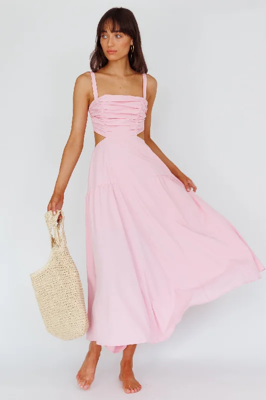 Kassi Gathered Bodice Maxi Dress Blush Trendy Printed Maxi Dress