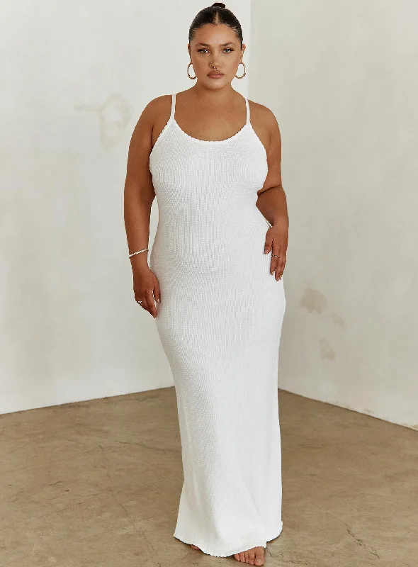 Kattan Maxi Dress White Curve Fashionable Sleeveless Maxi Dress
