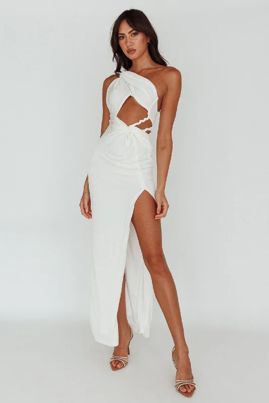 Kiah Twist Accent Thigh Split Midi Dress White Chic Bohemian Midi Dress