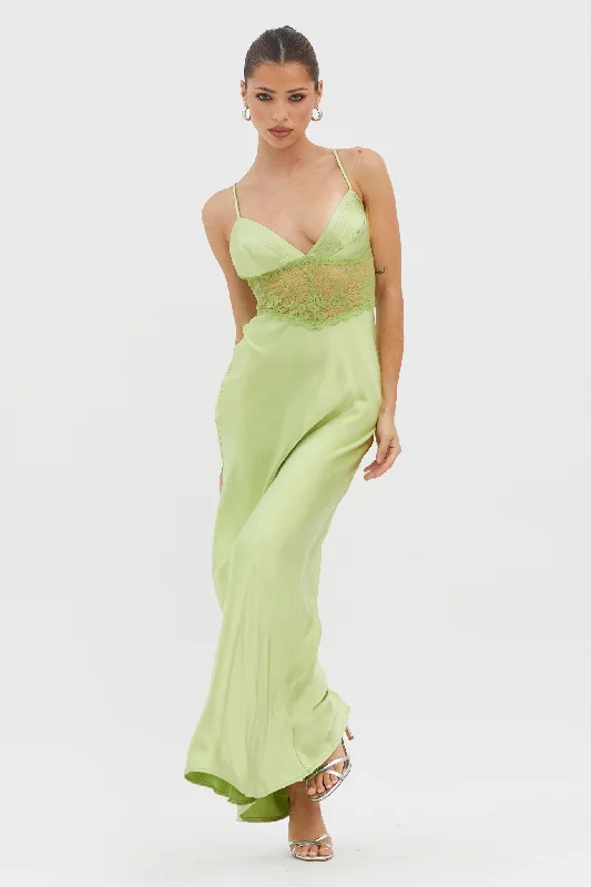 Kinzie Lace Waist Maxi Dress Apple Stylish Long Sleeve Maxi Dress