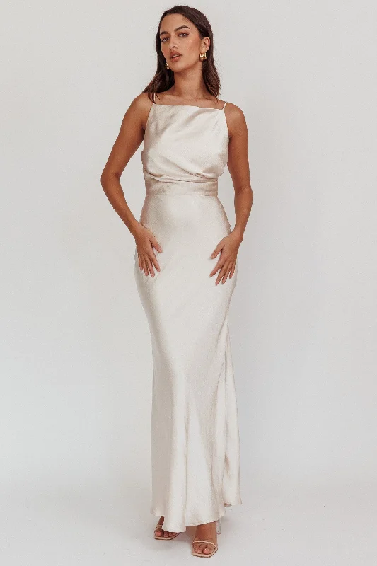 Laila Boat Neck Maxi Dress Stone Champagne Stylish A-Line Maxi Dress