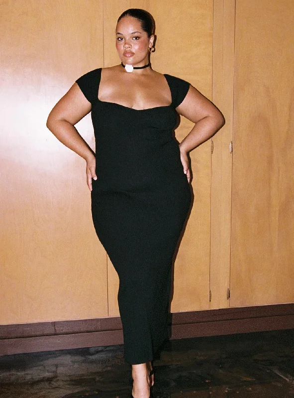 Larissa Maxi Dress Black Curve Stylish Maxi Dress with Frills