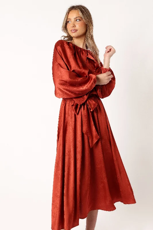 Lexie Long Sleeve Midi Dress - Bronze Fashionable Off-Shoulder Dress Midi