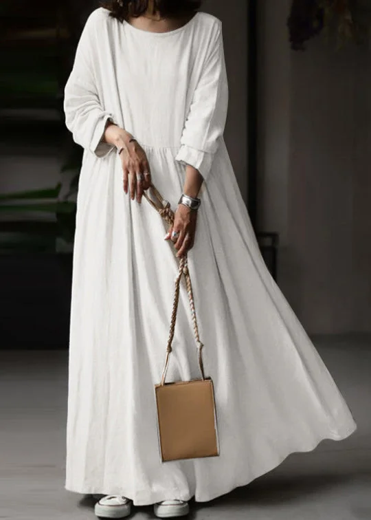 Loose White O Neck Solid Cotton Maxi Dress Long Sleeve FF053 Trendy Floral Print Maxi Dress Loose White O Neck Solid Cotton Maxi Dress Long Sleeve FF053 Trendy Floral Print Maxi Dress