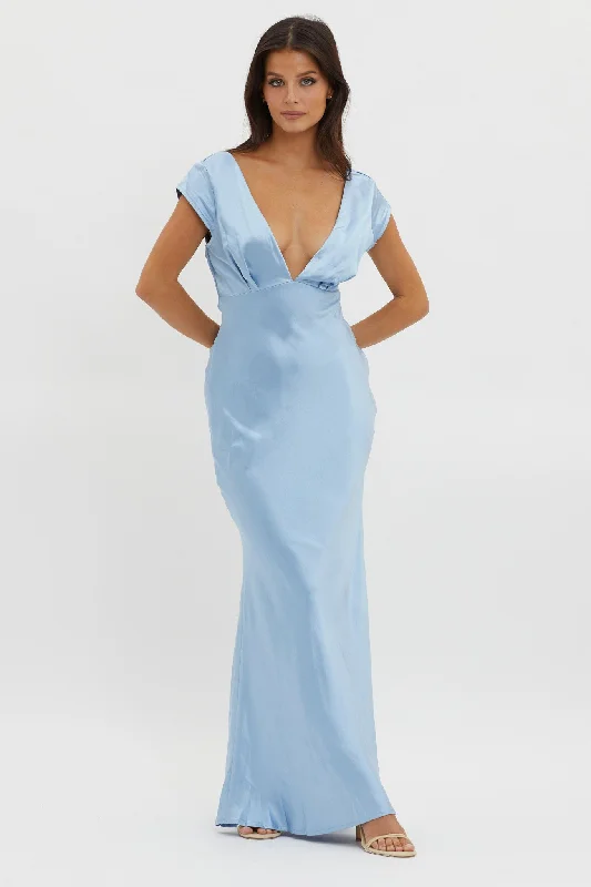 Lucinda V-Neck Twist Back Midi Dress Blue Fashionable One-Shoulder Midi Dress