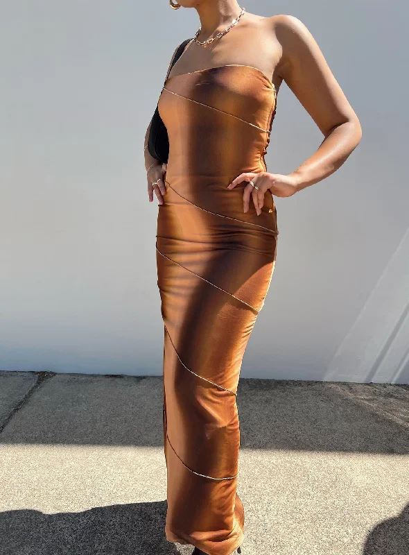 Luela Maxi Dress Brown Comfortable Fitted Maxi Dress