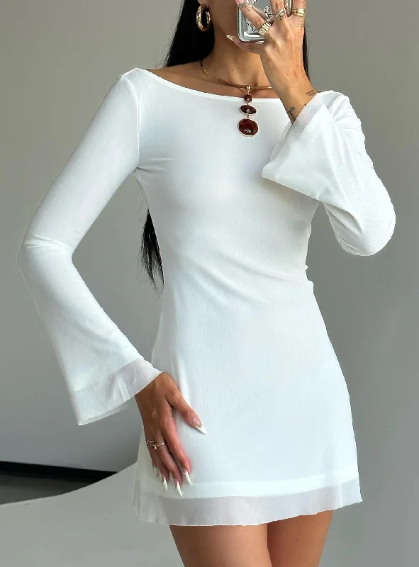 Lukea Long Sleeve Mini Dress White Petite Chic Halter Mini Dress