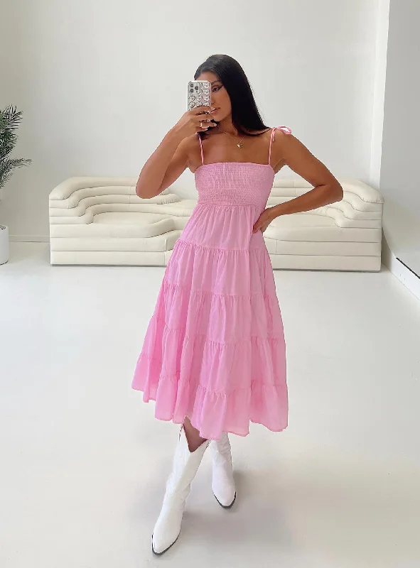 Macer Maxi Dress Pink Comfortable Cotton Maxi Dress