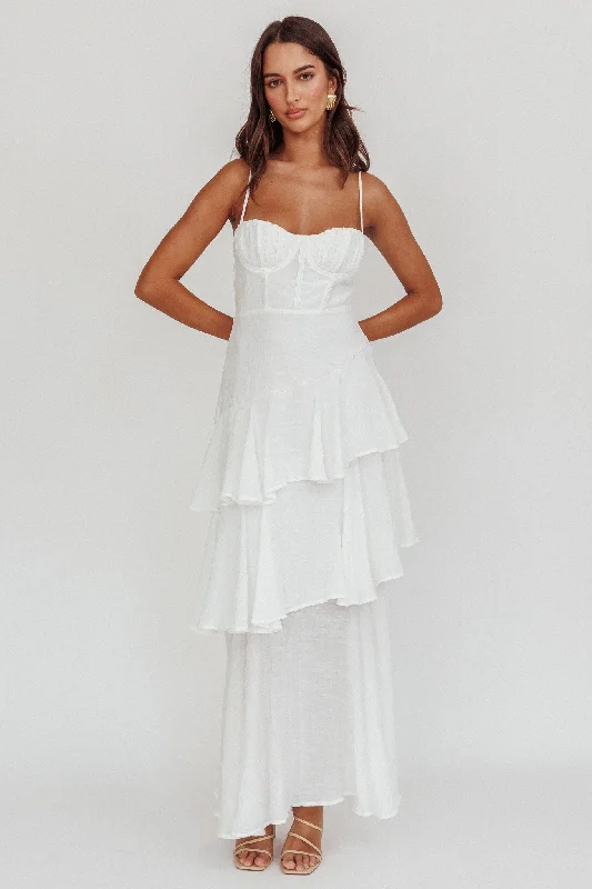 Madrid Tiered Ruffle Maxi Dress White Fashionable Halter Neck Maxi Dress