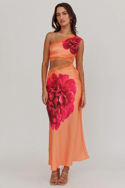 Mahli One-Shoulder Cut-Out Maxi Dress Orange Trendy Ruffled Maxi Dress