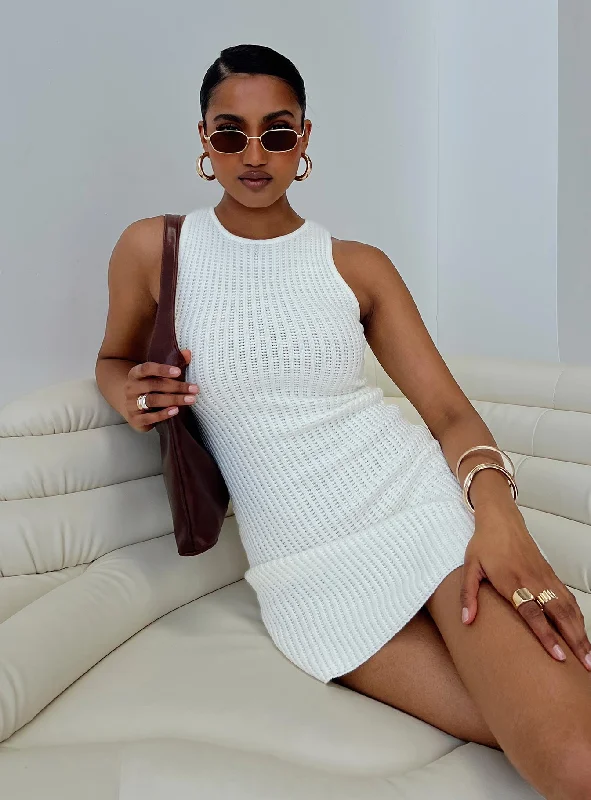 Manicotti Mini Dress White Cozy Knitted Mini Dress