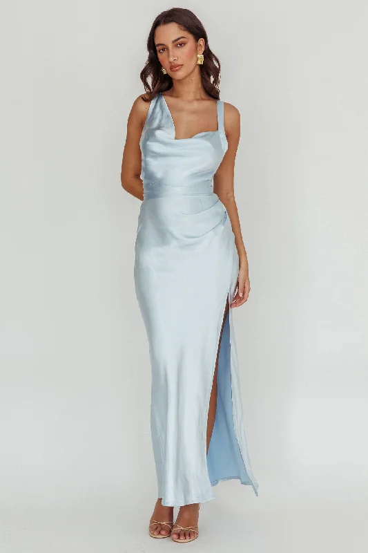 Midnight Sun Asymmetrical Strap Maxi Dress Blue Cozy Longline Maxi Dress