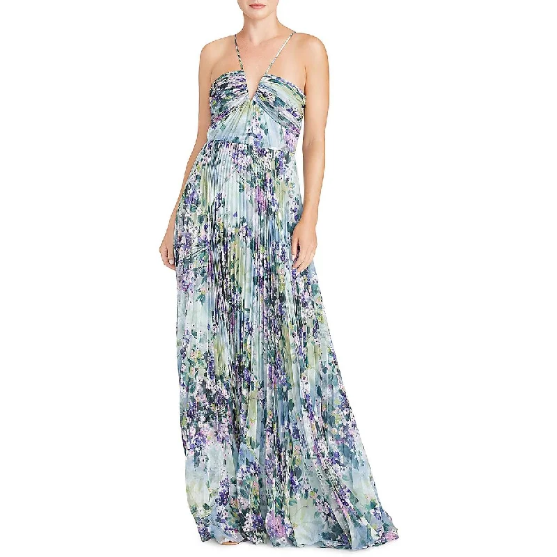 ML Monique Lhuillier Womens Chiffon Floral Print Maxi Dress Elegant Maxi Dress with Drapes