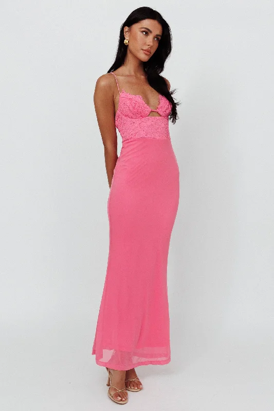 Modern Love Lace Bodice Maxi Dress Pink Stylish Long Sleeve Maxi Dress