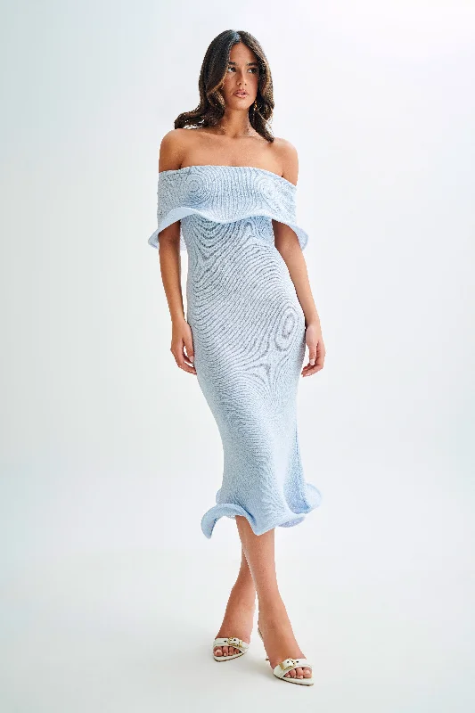 Molly Off Shoulder Knit Midi Dress - Sky Blue Trendy Bodycon Midi Dress