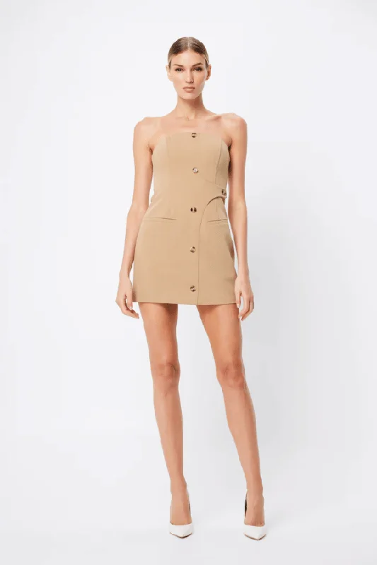 Gilded Mini Dress Camel Cozy Cotton Mini Dress