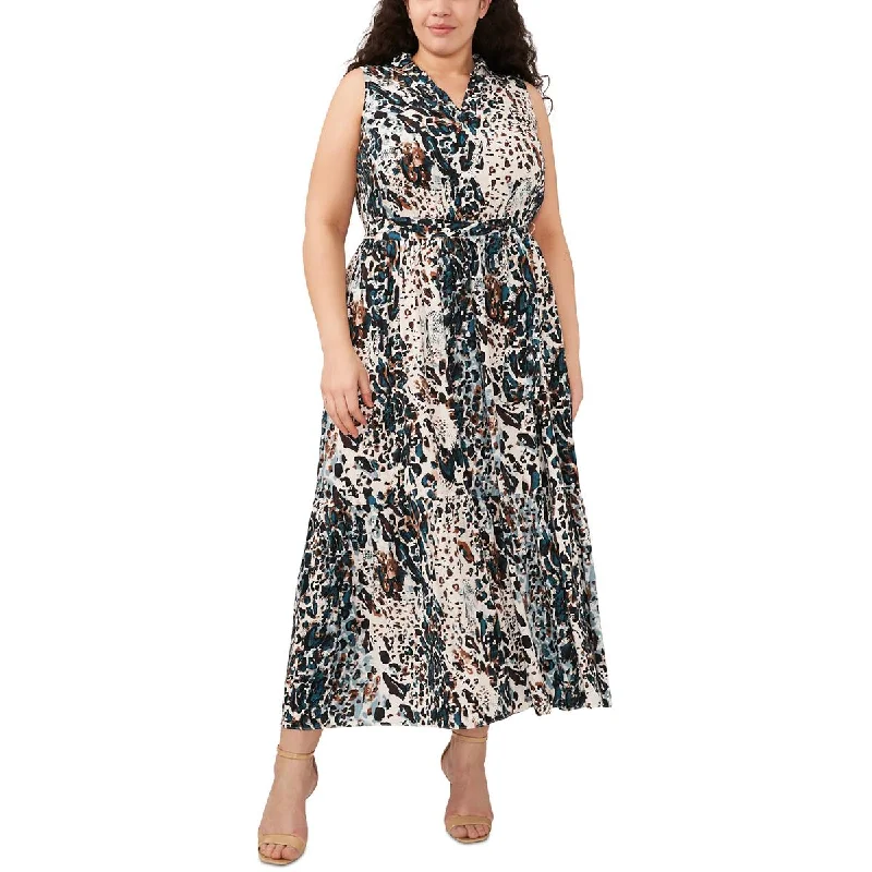 MSK Womens Plus Printed Rayon Maxi Dress Elegant Wraparound Maxi Dress