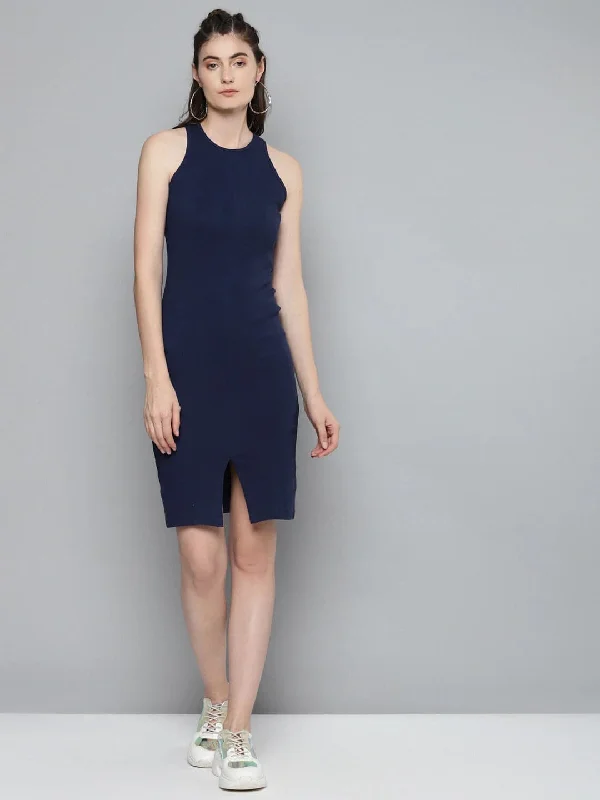 Navy Box Back Bodycon Midi Dress Trendy Midi Dress with Belt