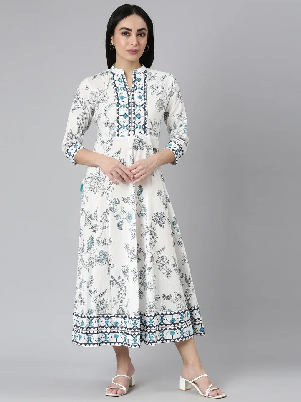 Neerus Blue Straight Casual Floral Maxi Dresses Comfortable Maxi Dress with Belt