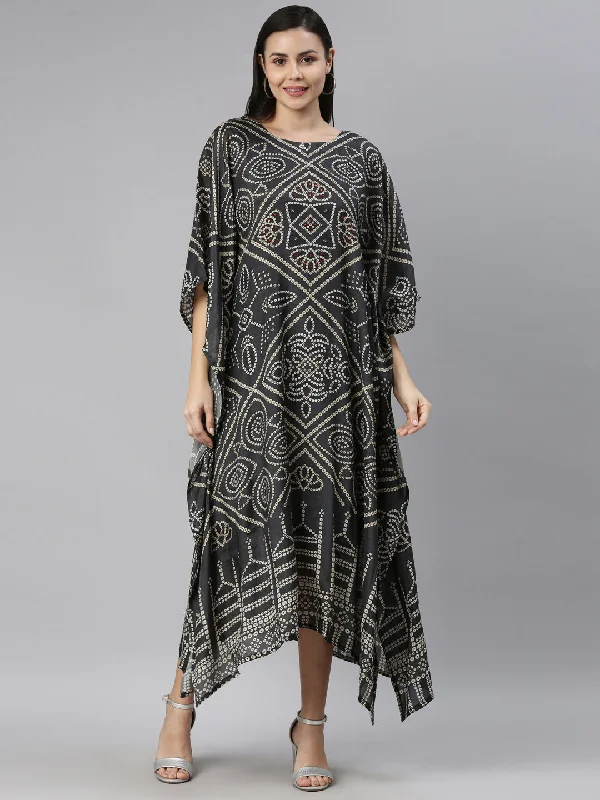 Neerus Olive Green White Kaftan Maxi Dress Trendy Maxi Dress with Lace