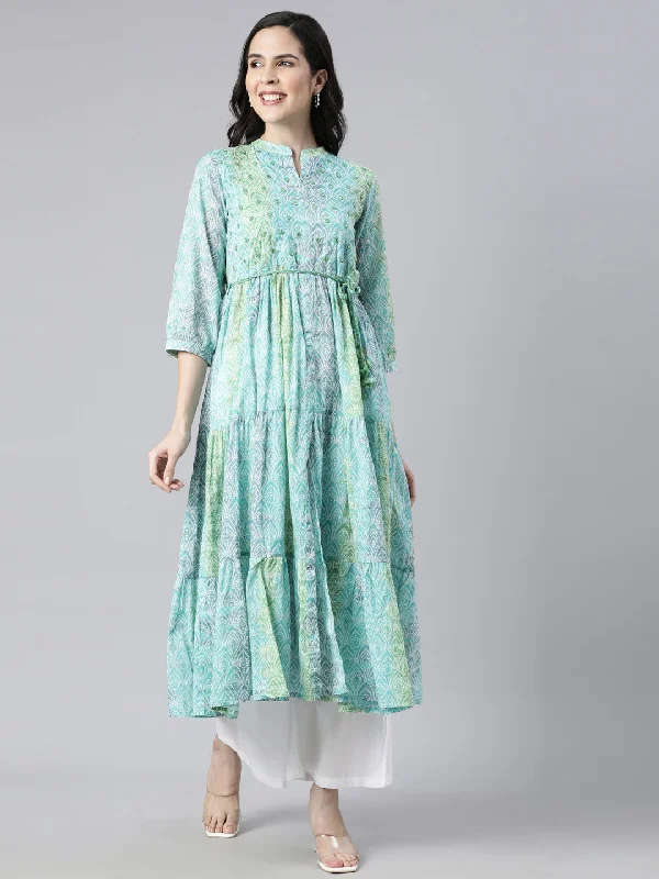 Neerus Sea Green Straight Casual Floral Maxi Dresses Classic Black Maxi Dress