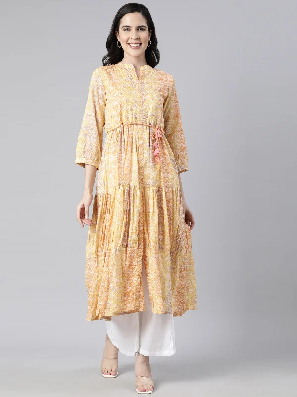 Neerus Yellow Straight Casual Floral Maxi Dresses Elegant Boho Maxi Dress