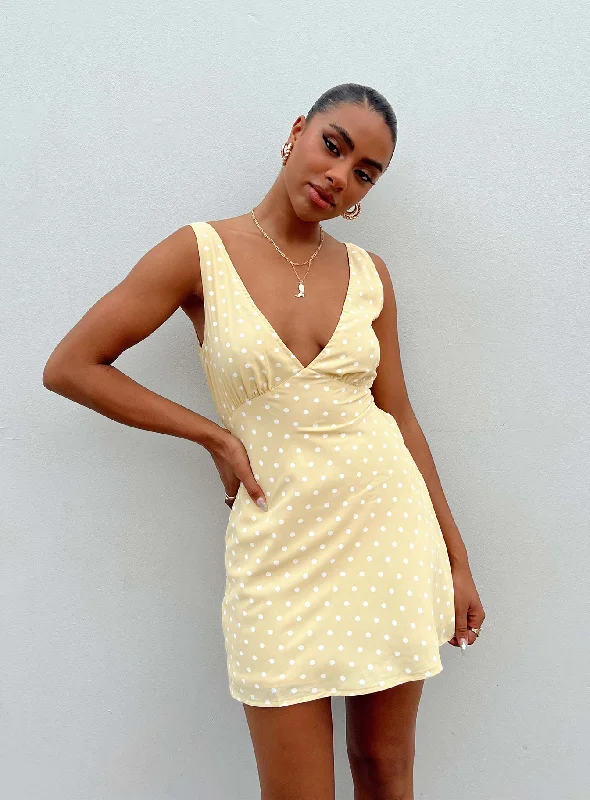 Nellie Mini Dress Yellow Polka Dot Cozy Long Sleeve Mini Dress