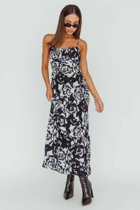 Nerida Twist Back Maxi Dress Swirl Black Trendy V-Neck Maxi Dress