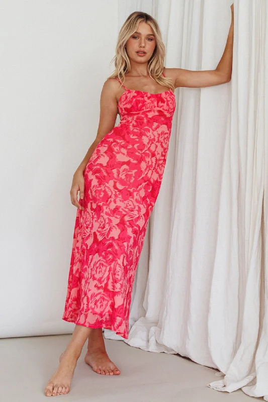 Nerida Twist Back Maxi Dress Swirl Pink Stylish A-Line Maxi Dress