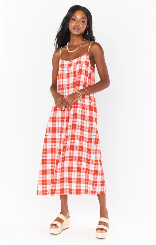 Oasis Midi Dress ~ Picnic Plaid Comfortable Denim Midi Dress