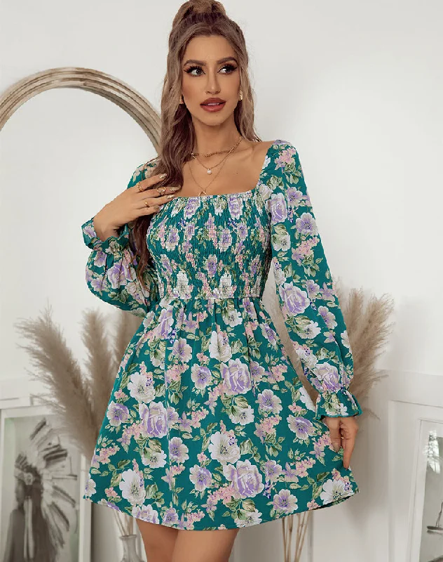 Oh She Glows Floral Ruched Mini Dress Stylish Ruffle Mini Dress