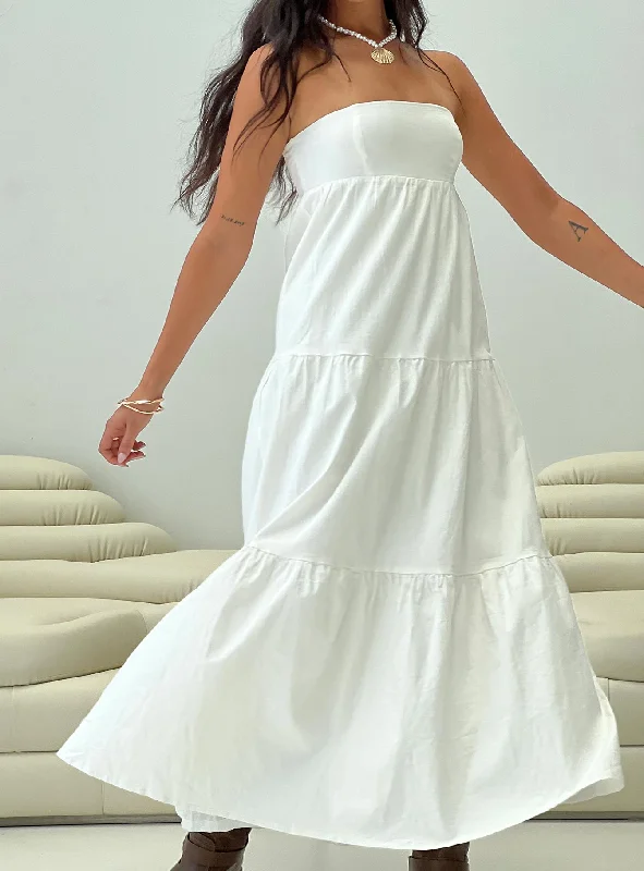 Osment Maxi Dress White Cozy Cold-Shoulder Maxi Dress