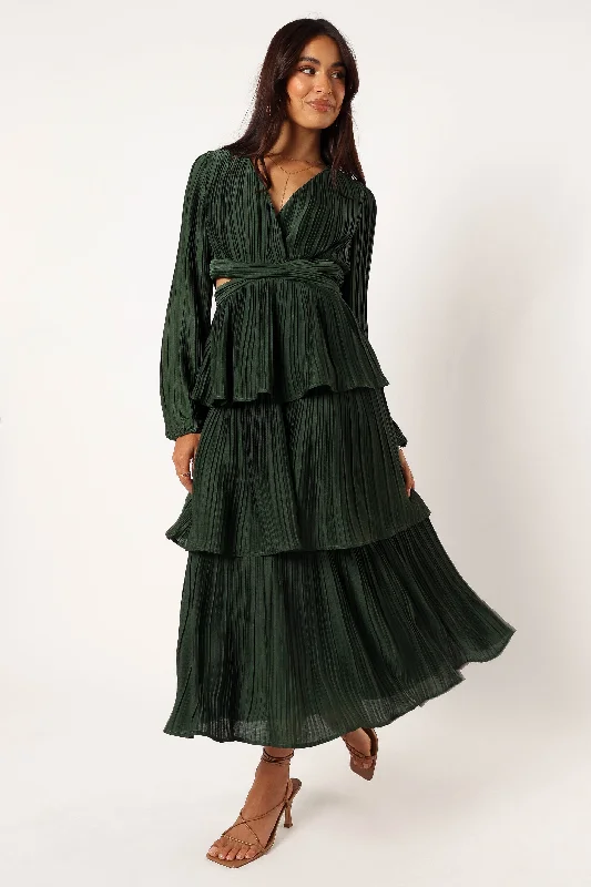 Pippa Long Sleeve Midi Dress - Emerald Comfortable Ribbed Midi Dress