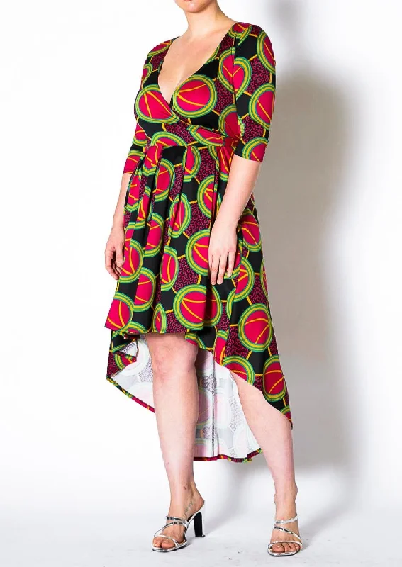Hi Curvy Plus Size Women Multi Print Hi-Lo Wrap Midi Dress Stylish Cold Shoulder Midi Dress