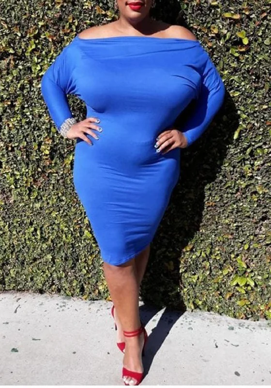 Hi Curvy Plus Size Women Off Shoulder Slinky Midi Dress Made In USA Trendy Fit-and-Flare Midi Dress