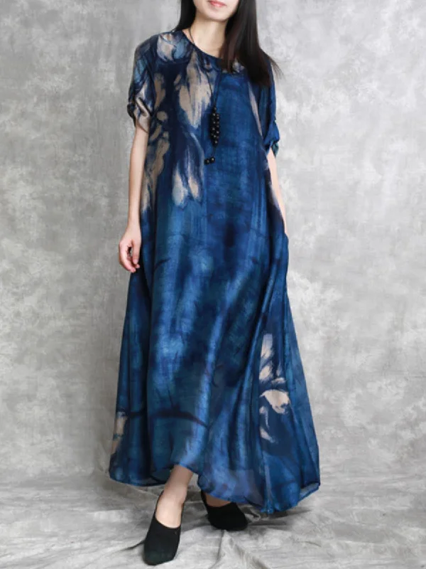 Plus Size Women Summer Flower Print Loose Maxi Dress HH028 Trendy Fit-and-Flare Maxi Dress