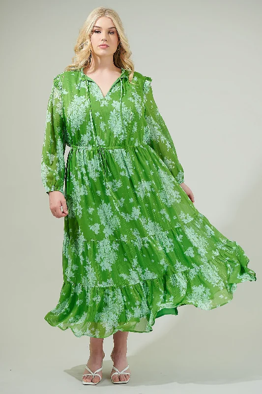 Polare Floral Kristen Tiered Midi Dress Curve Elegant Faux Wrap Midi Dress