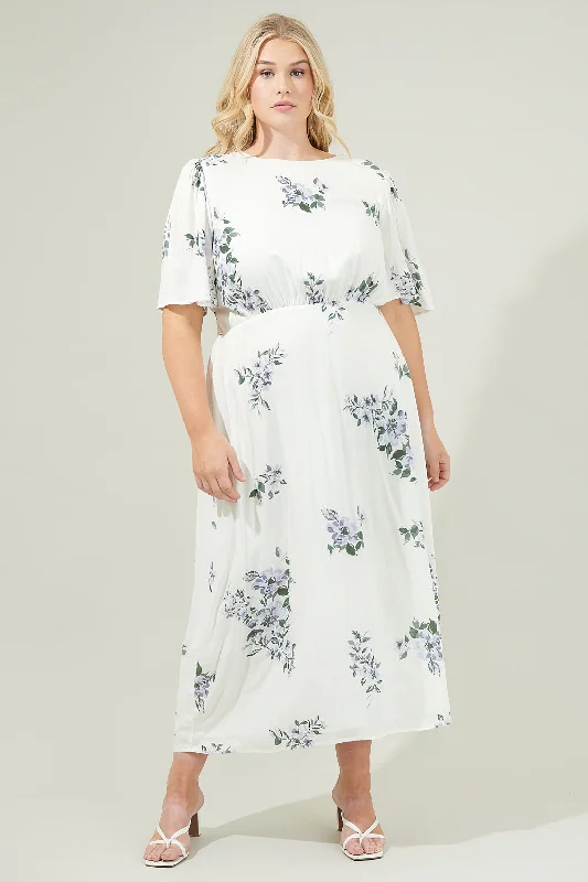 Porto Floral Smocked Midi Dress Curve Comfortable Button Front Midi Dress