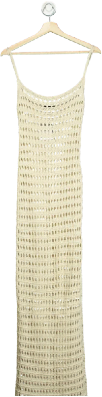 Pretty Little Thing Cream Crochet Maxi Dress UK S Stylish Pleated A-Line Maxi Dress