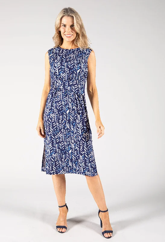 Printed Belt Detail Midi Dress Fashionable High-Neck Midi Dress