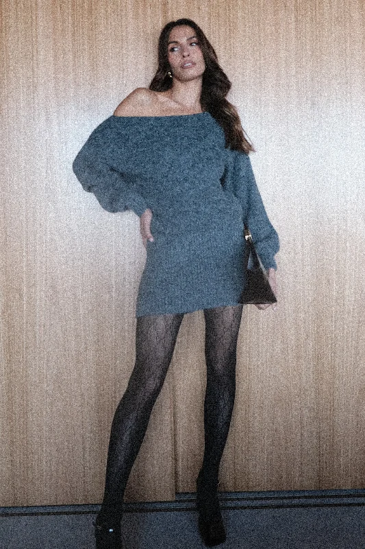 Rafferty Boat Neck Knit Mini Dress - Charcoal Marle Classic White Mini Dress