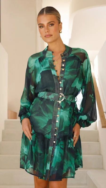Renata Mini Dress - Green Print Trendy Camisole Mini Dress