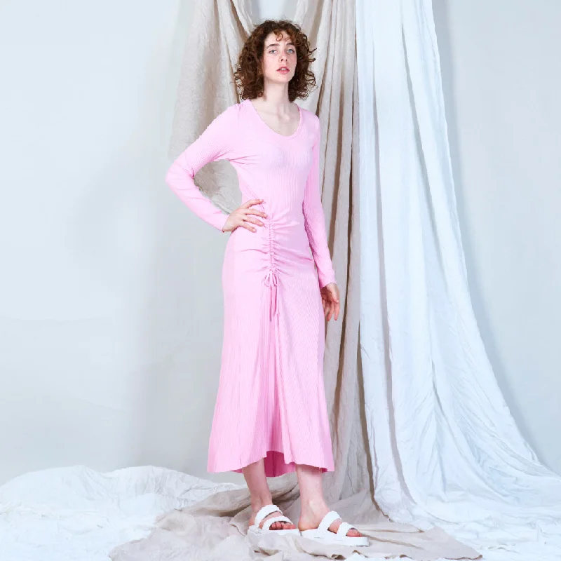 ribbed maxi dress with sided drawstring wholesale Stylish Boho Maxi Dress