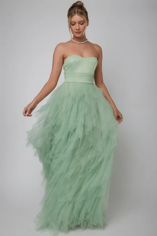 Rori Tulle Cascade Maxi Dress Sage Chic Sleeveless Maxi Dress