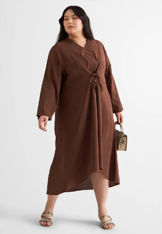 Ruchika Linen Tie-Knotted Midi Dress Stylish Off-Shoulder Ruffle Dress